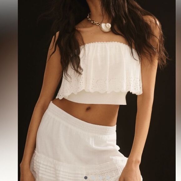 ANTHROPOLOGIE Ruffled Tube Sweater Top White - Picture 1 of 4